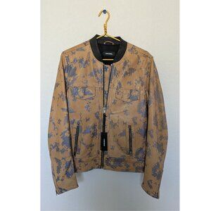 Diesel leather bomber jacket, size L, digital camouflage pattern tan/blue NWT